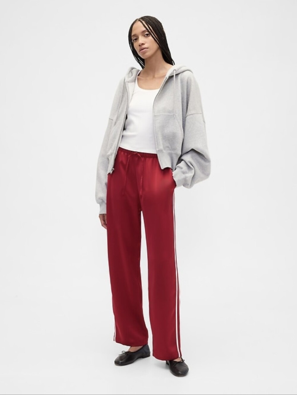 NWT Gap Relaxed Satin Straight-Leg Crop Pants Burgundy Sled M